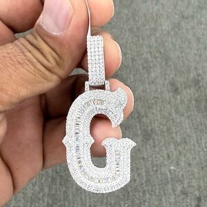 925 Sterling Silver moissanite diamond later G pendant
